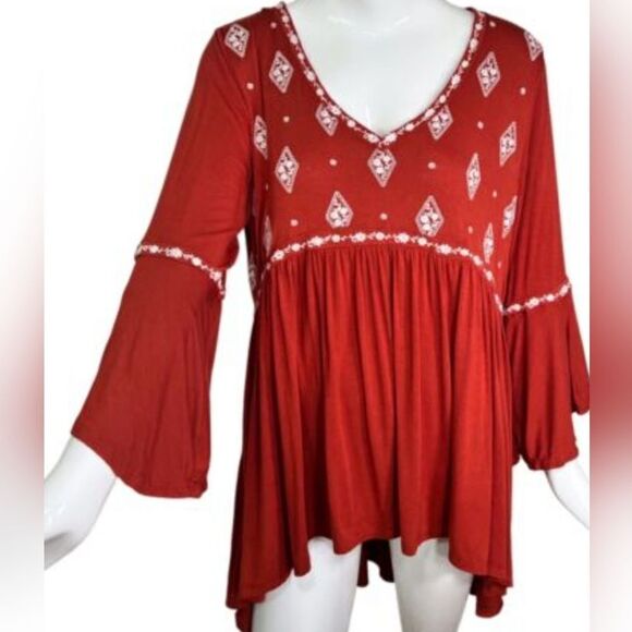 Torrid Top Womens  2XL Boho Orange LngBellSlves Embroidered V-Neck Women's Top - Picture 10 of 10